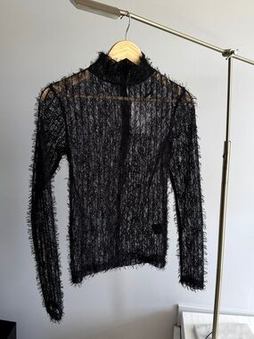 RÓHE - High Neck Textured Sheer Top Black